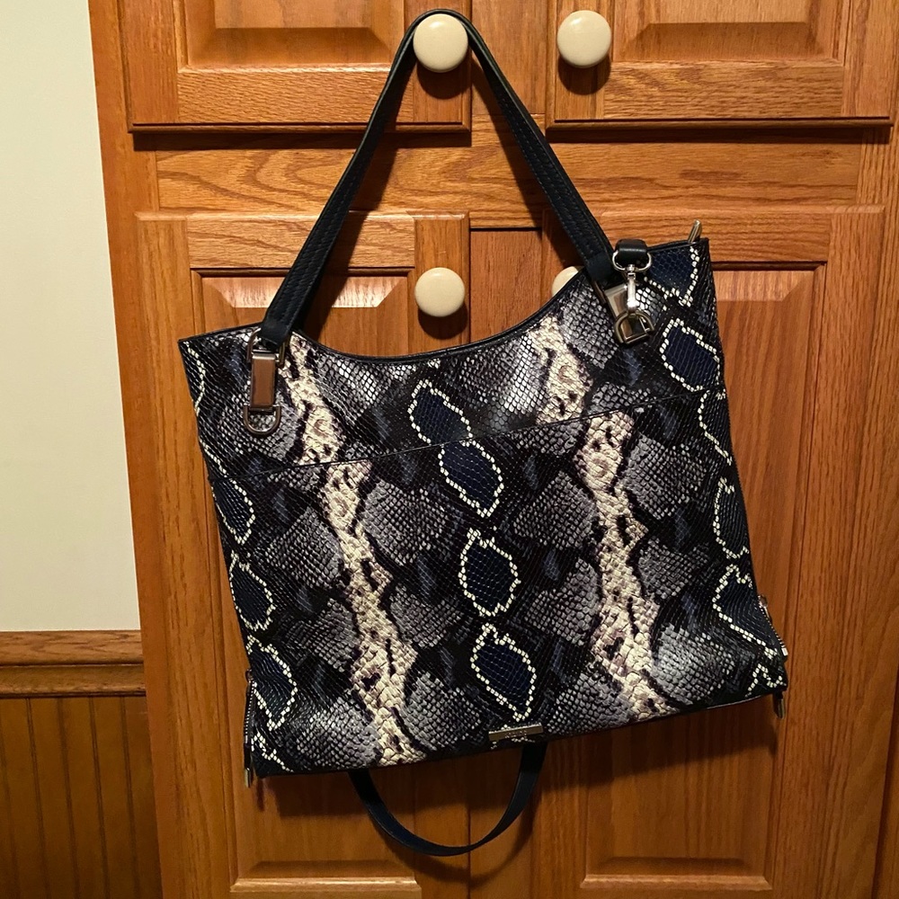 Vince Camuto Blue Snake Embossed Leather Tote Bag